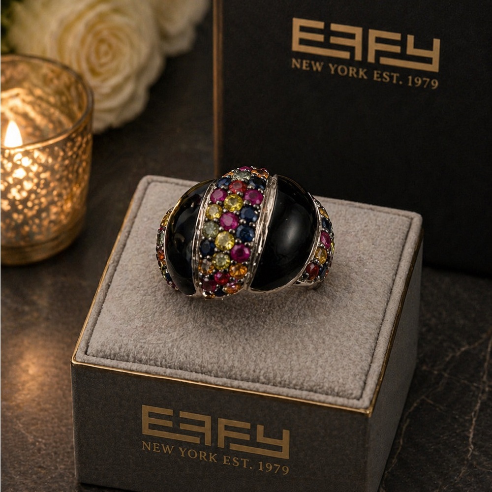 Effy Black Onyx Ring with Multicolor Gemstone Bands Size 7/Gift